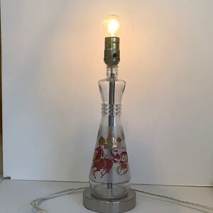 Vintage MCM Holiday Seagrams Bottle Glass Lamp Red and Gold Christmas Theme